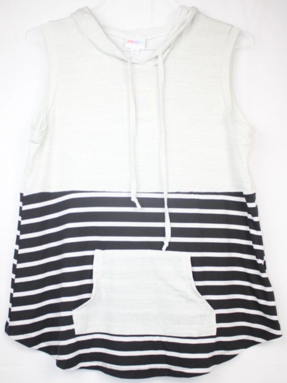 LuLaRoe BRITTANY Women's Tank Top Hooded Shirt NWT Medium Black White Stripes
